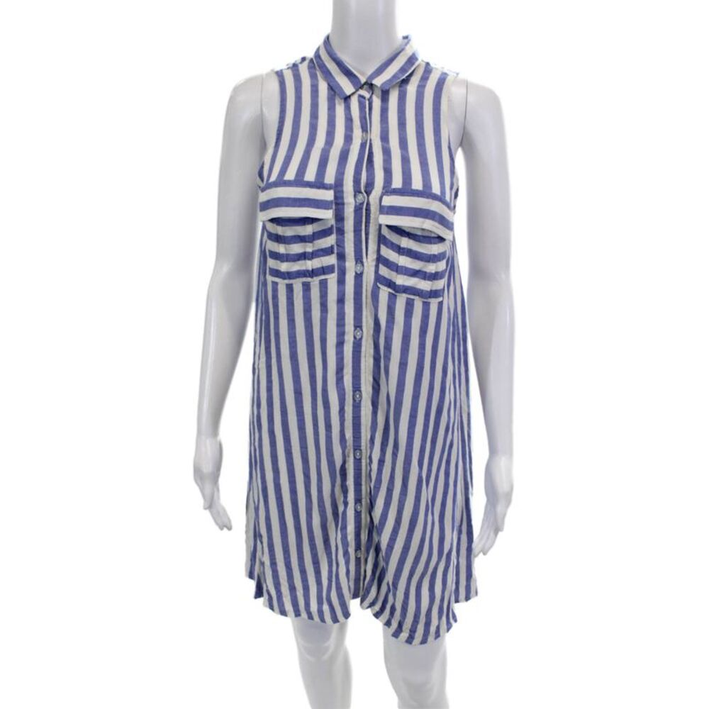 Rumor Boutique Women Shirtdress Blue Striped Cotton Collared Sleeveless Size XS